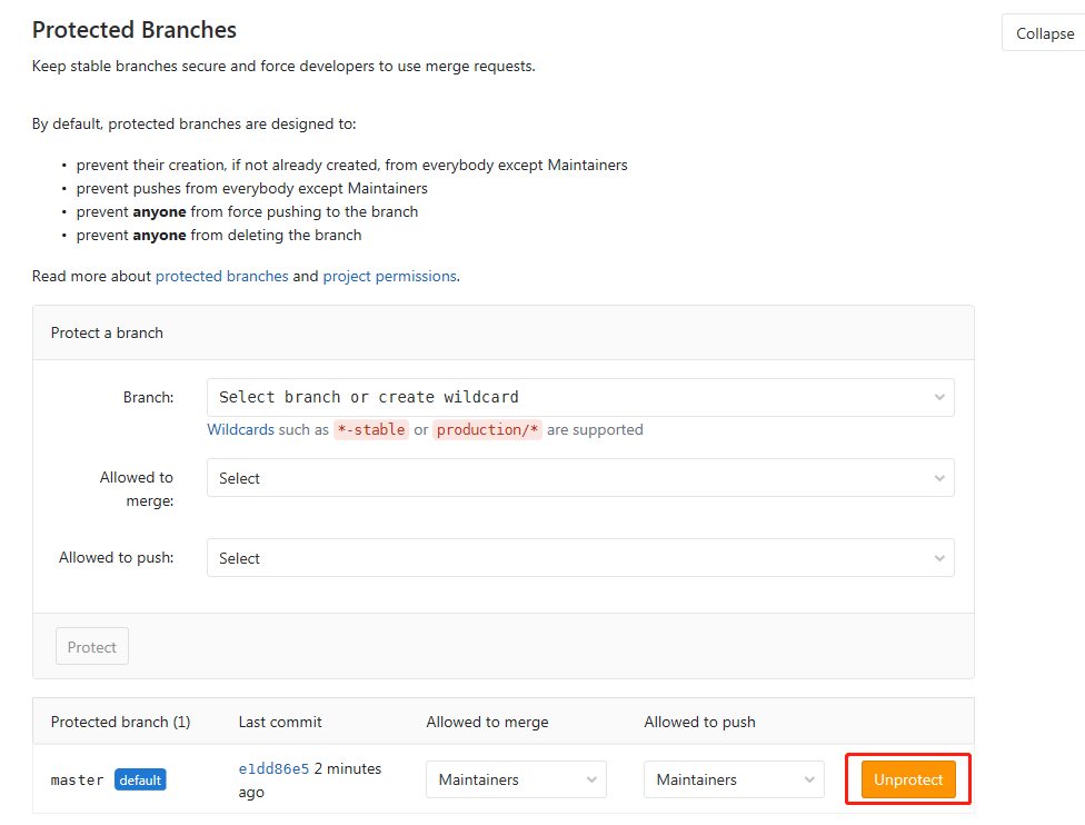 GitLab: You are not allowed to push code to protected branches on this project.