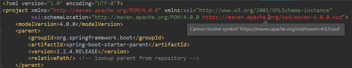 Cannot resolve symbol 'https://maven.apache.org/xsd/maven-4.0.0.xsd'