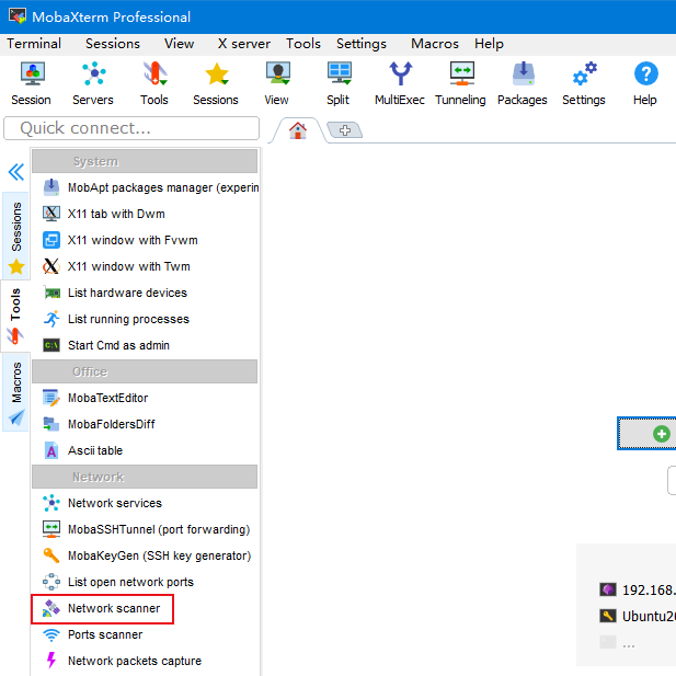 MobaXterm 的 Network Scanner 工具扫描开放端口