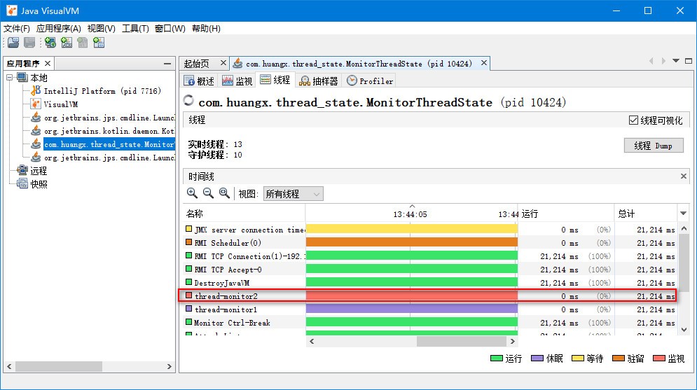 jvisualvm 工具中线程各种状态的含义