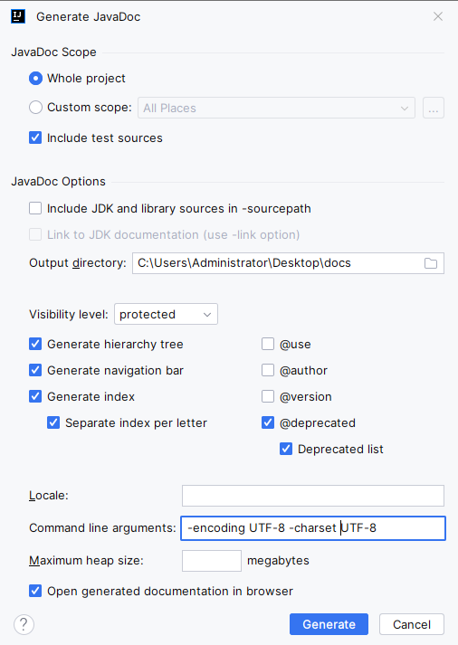 javadoc.exe API文档生成器