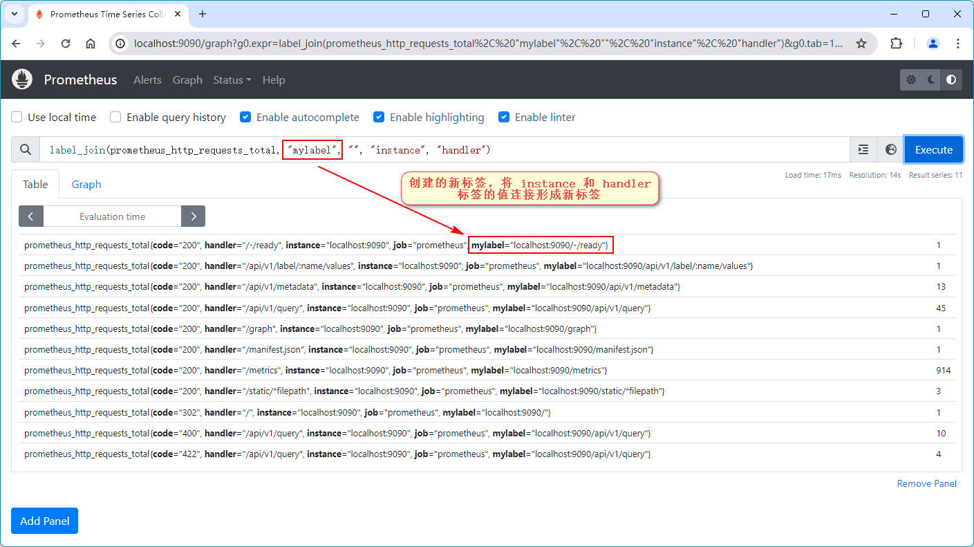 Prometheus 内置函数：label_join() 用于将时间序列上的多个标签值合并成一个单一的标签值