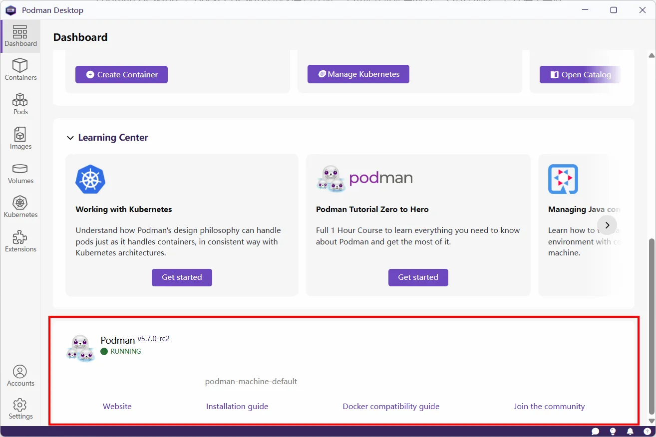 Podman Desktop 界面简介