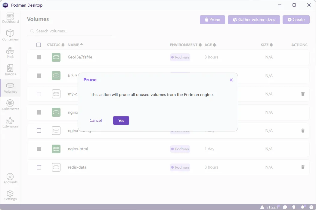 Podman Desktop 数据卷 Volumes
