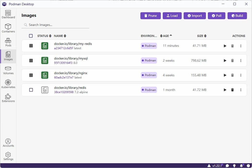 Podman Desktop 镜像 Images