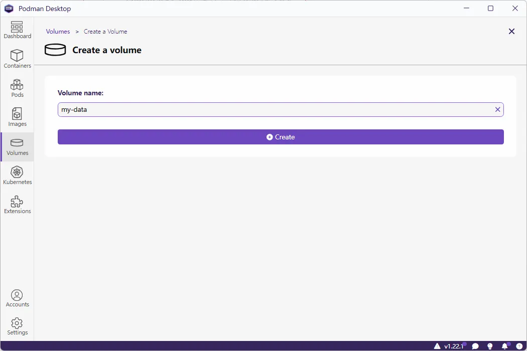 Podman Desktop 数据卷 Volumes