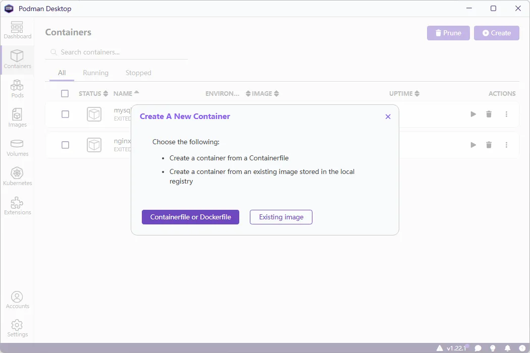 Podman Desktop 容器 Containers