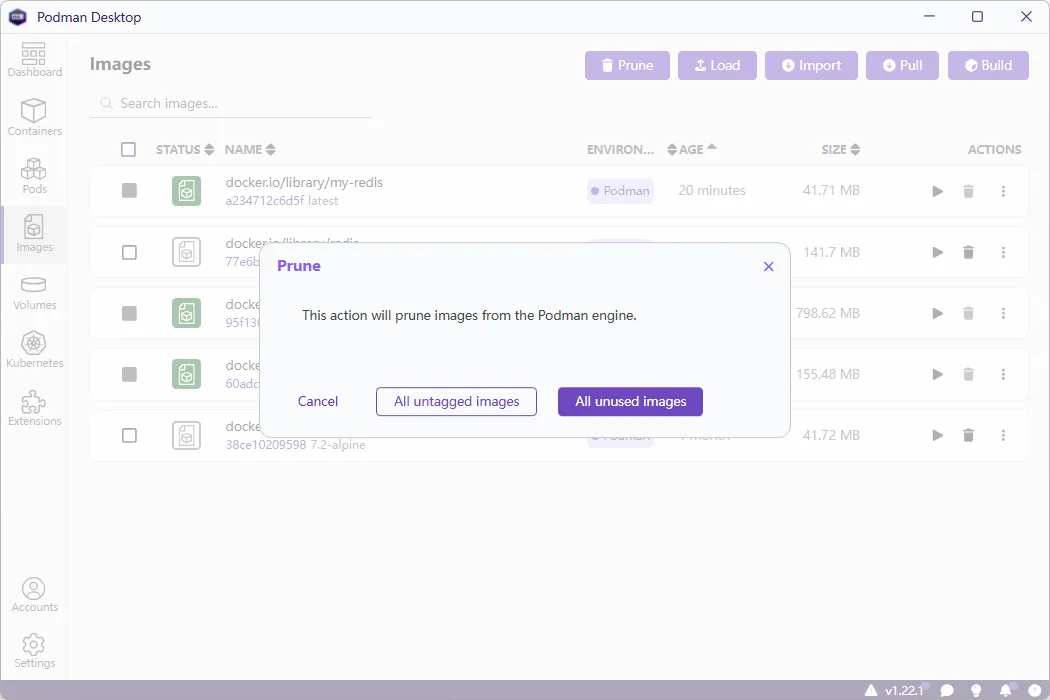 Podman Desktop 镜像 Images