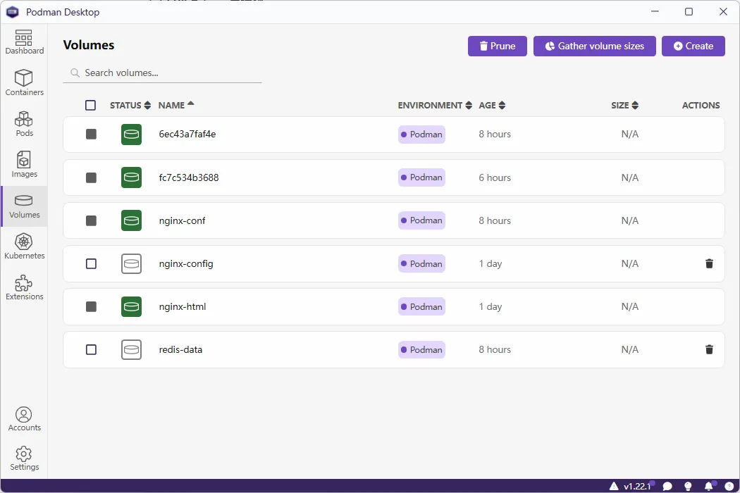 Podman Desktop 数据卷 Volumes