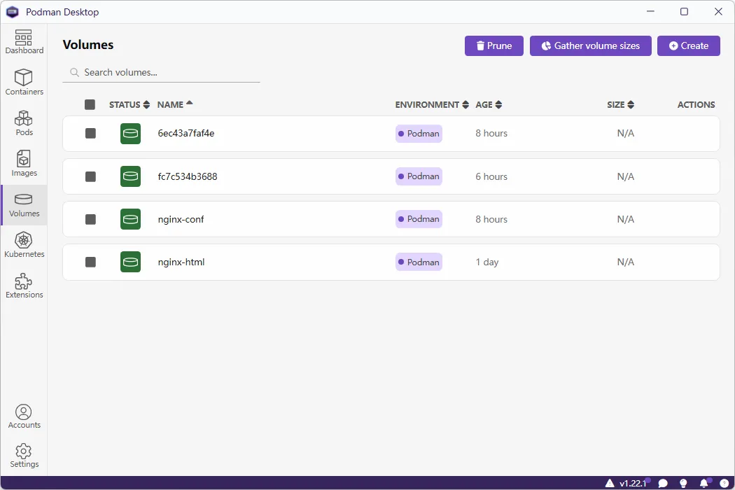 Podman Desktop 数据卷 Volumes