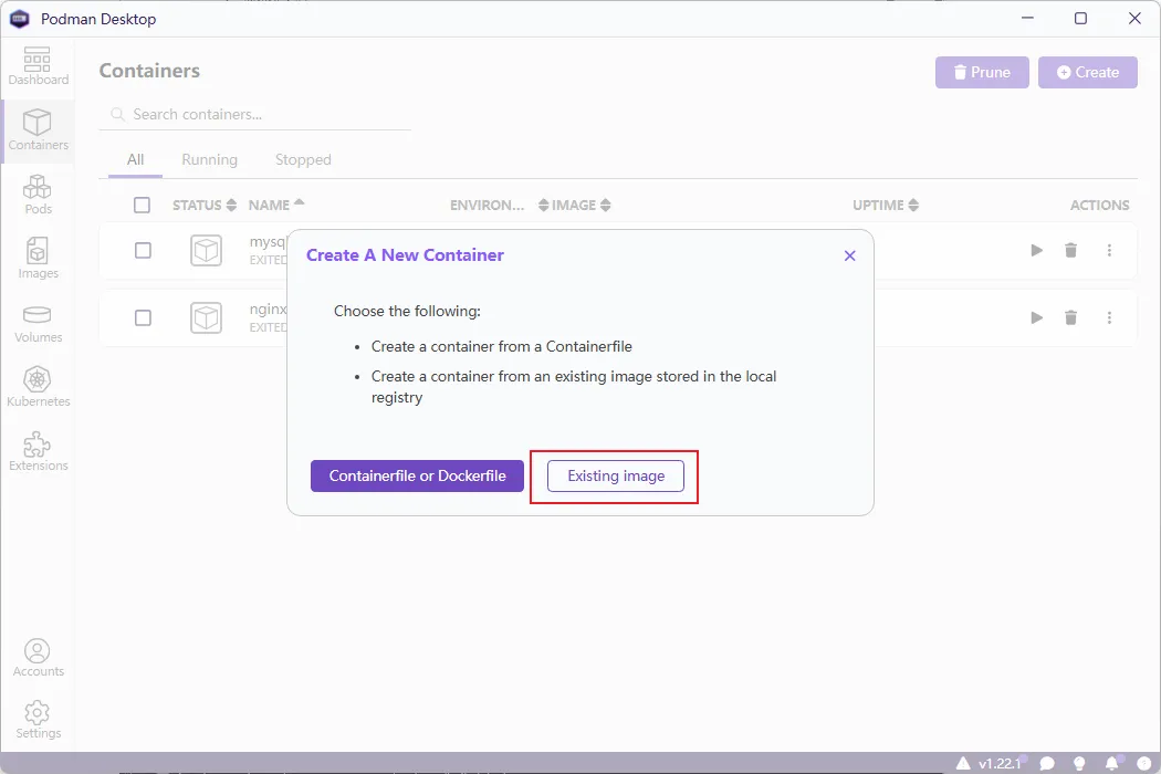 Podman Desktop 容器 Containers