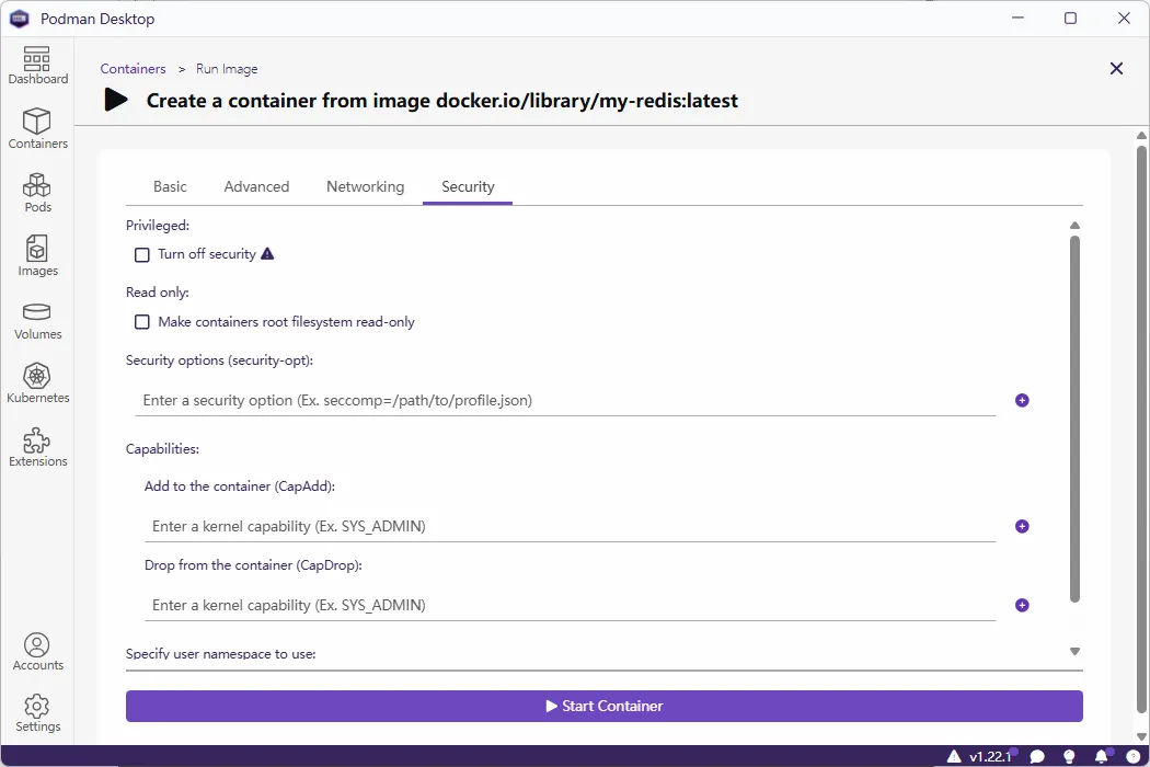 Podman Desktop 容器 Containers