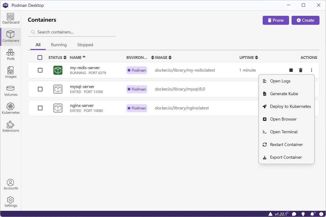 Podman Desktop 容器 Containers