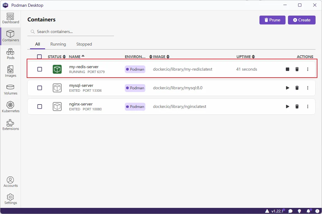 Podman Desktop 容器 Containers