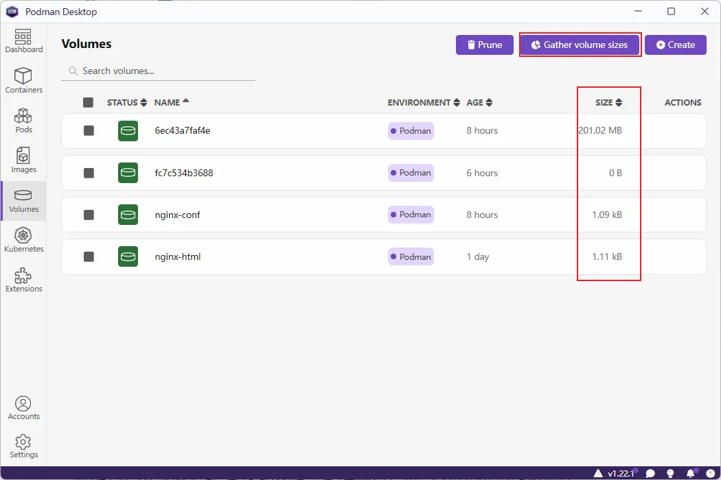 Podman Desktop 数据卷 Volumes