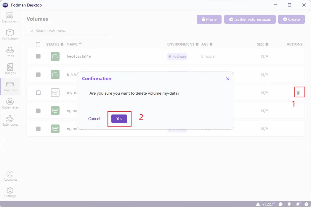 Podman Desktop 数据卷 Volumes