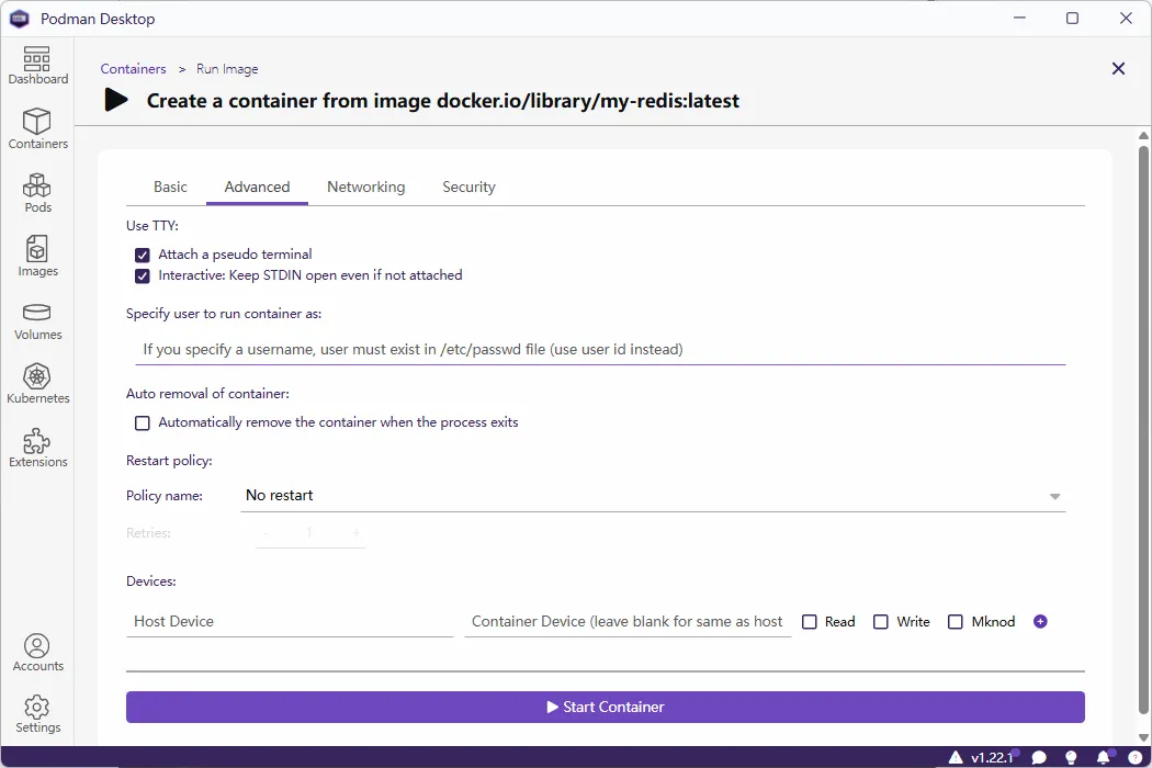 Podman Desktop 容器 Containers