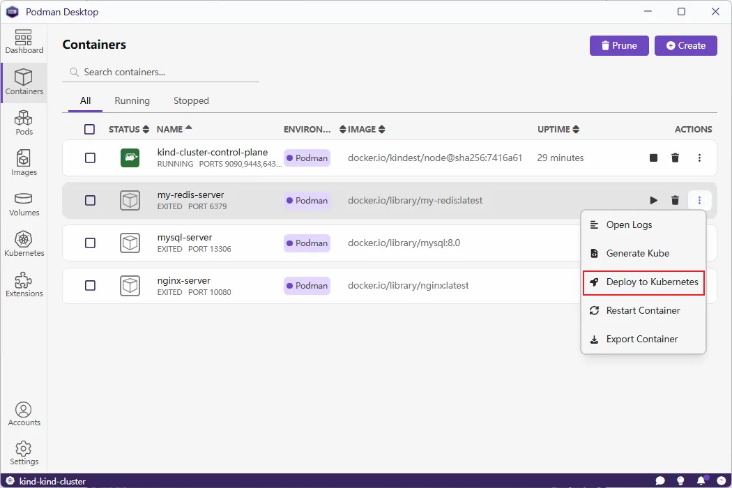 Podman Desktop 使用 Kubernetes