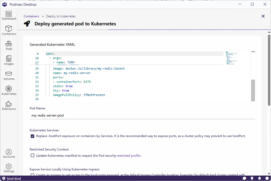Podman Desktop 使用 Kubernetes